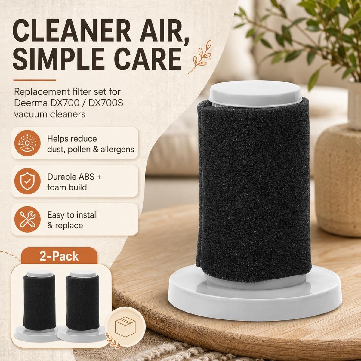 2-delige filter met sponsafdekking, van hoogwaardig ABS + sponsmateriaal, perfect compatibel met DX700/DX700S stofzuiger, stofzuigeraccessoires