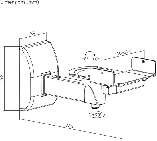Maclean - Speaker stands - Verstelbare, draaibare luidsprekerbeuge 2 stuks - +8°~-8° en horizontaal verstelbaar +90°~-90°, max. 15 kg, MC-917 — afbeelding 5