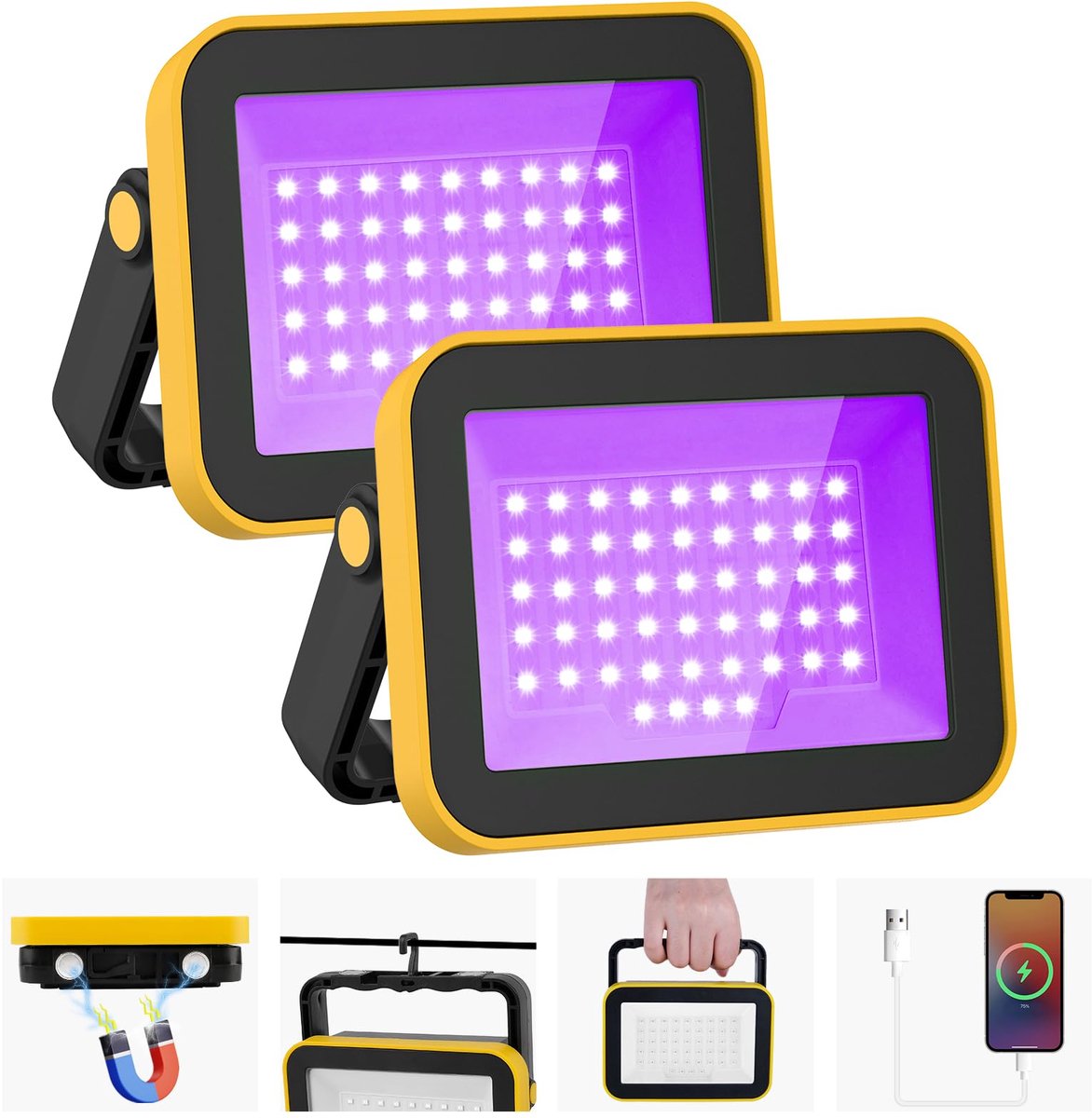 UV-blacklightspot van de tweede generatie, oplaadbaar, IP66 waterdicht, geschikt voor neonbars en Halloweenfeesten.