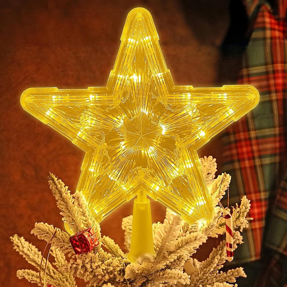 Licht, 9 inch kerstster lichten 30 LEDs Star Tree Batterij Aangedreven 2 Modes Kerst LED Licht Up Boomtopper voor Kerstboom Binnen Buiten Decoratie