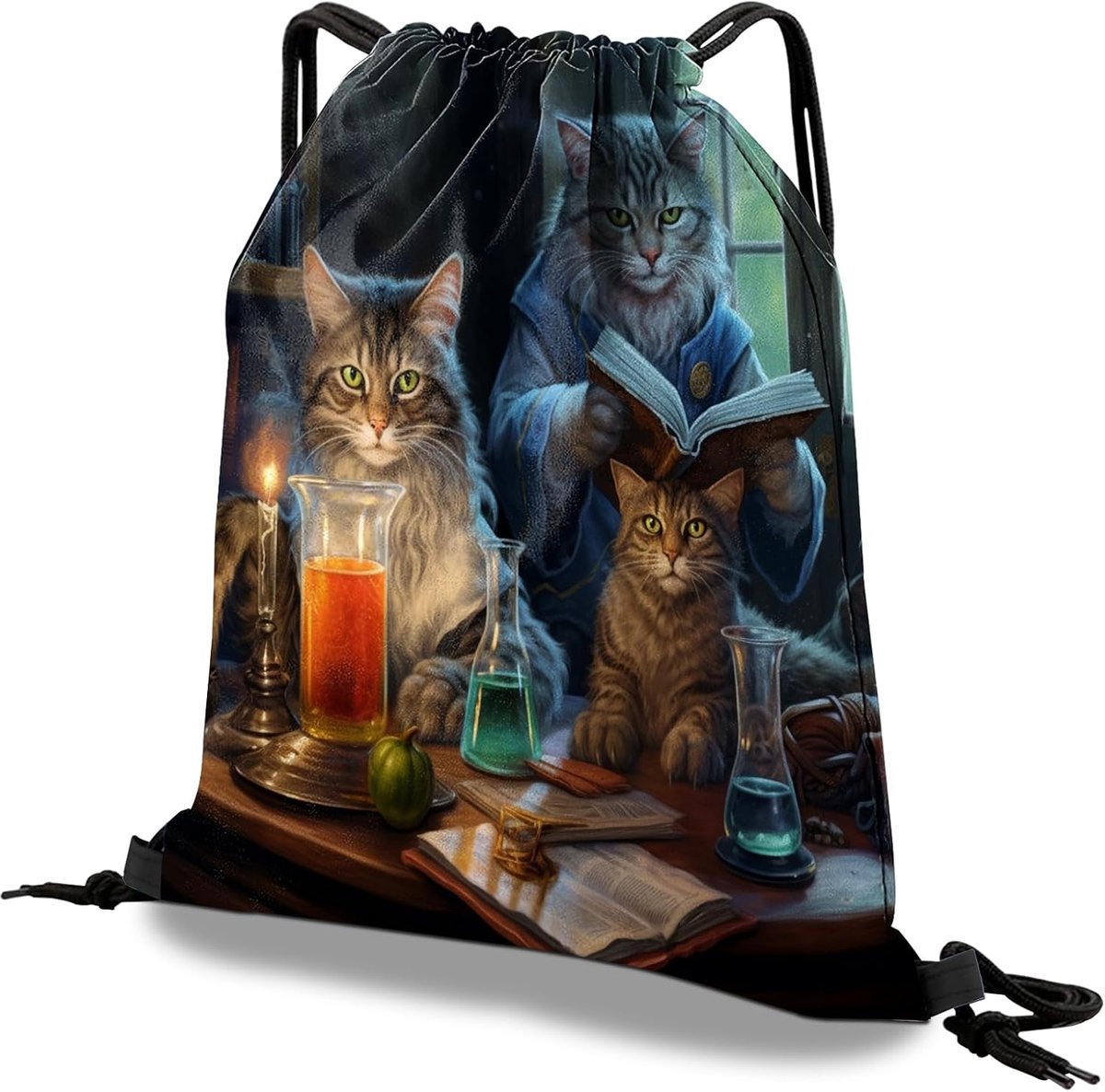 Trekkoord Rugzak Trekkoord String Tas Waterdicht voor Sport Gym Strand Reizen Leuke Esthetische Sackpack Mannen Vrouwen (13 "×17"), S6-kat, M, Casual