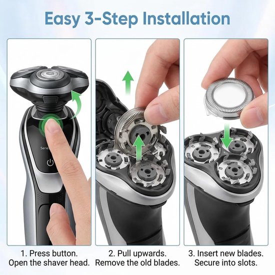 SH50 scheerkop, vervanging compatibel met Philips serie, 3000 2000 1000 elektrisch scheerapparaat, accessoires S1020 S1050 S1060 AT8xx AT7xx PT8xx PT7xx precisiescheerkoppen 3 stuks voor mannen — afbeelding 4