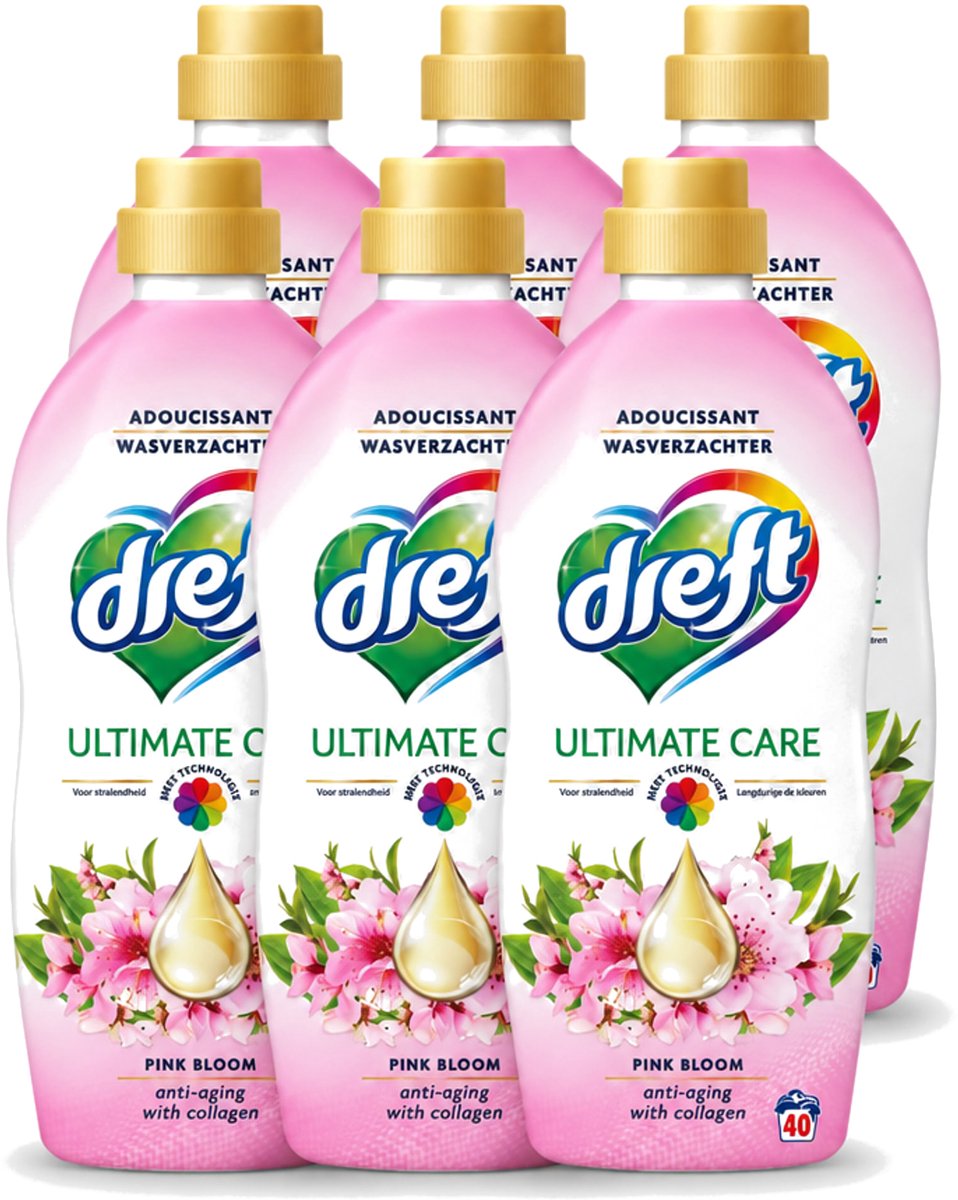 6 x Dreft - Ultimate Care - Wasverzachter - Roze Bloem - Anti-Veroudering - 40 Wasbeurten - Voordeelverpakking - 6 stuks