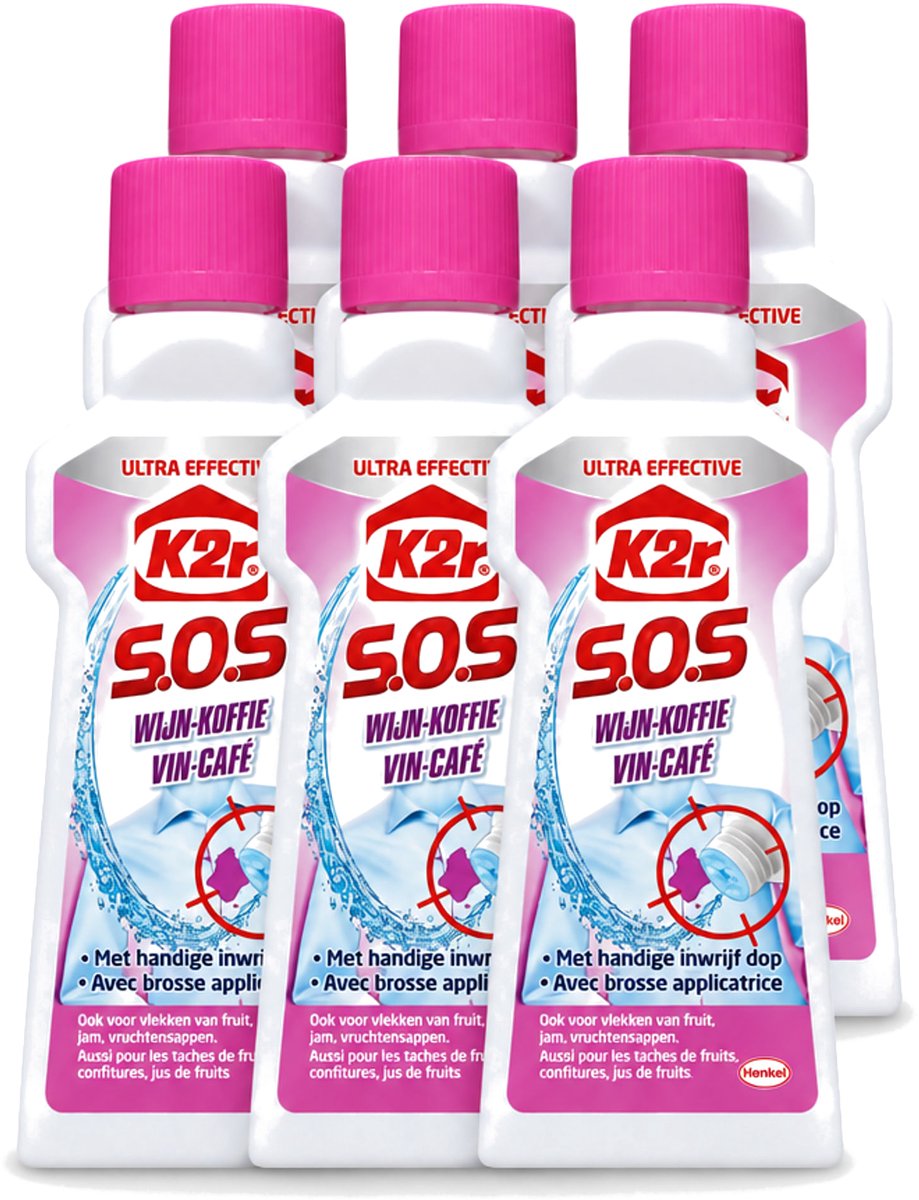 6 x K2R - SOS Vlekverwijderaar - Wijn & Koffie - 50ml - Voordeelverpakking - 6 stuks