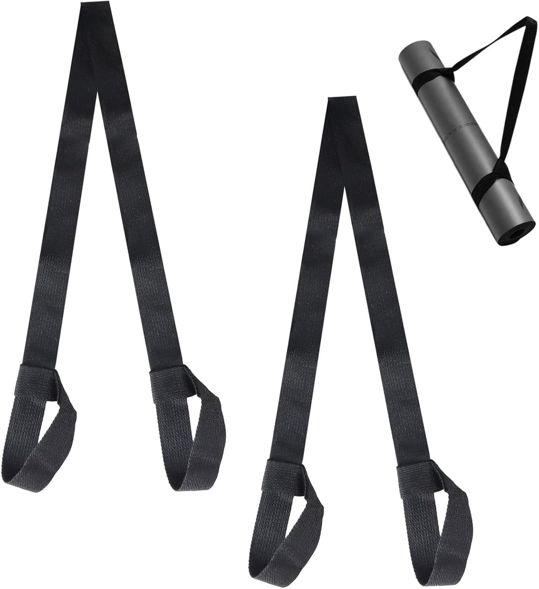 SnelShoppen - 2 Stuks Yogamat Draagriem, Verstelbare Elastische Yogariem, Zwart, Voor Alle Yogamatmaten, Duurzaam, Ideaal Voor Pilates, Rekken En Fitn