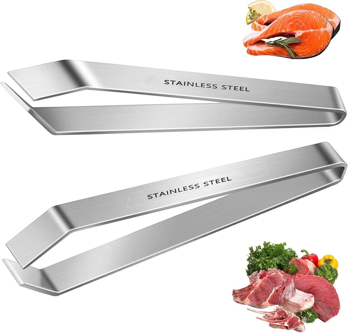 Set van 2 RVS Keukenpincetten, Haringbone en Koken Pincetten voor Vis, Kip en Eend - Praktische Tangen voor het Verwijderen van Botjes en Haar in de Keuken, 12 cm