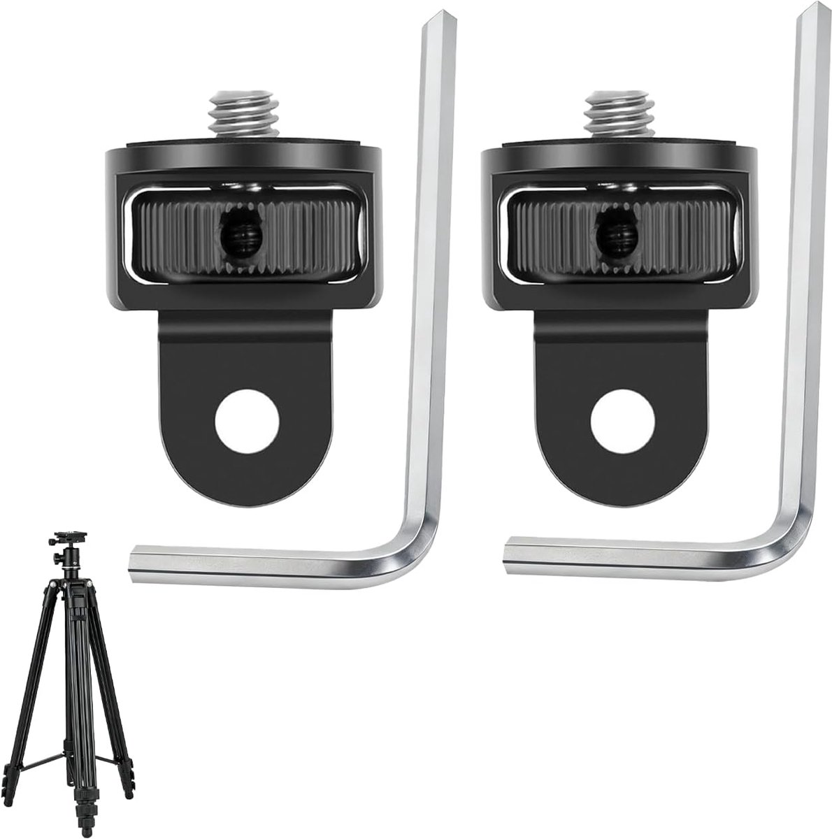 2 stuks aluminium legering 1/4 inch camera statief adapter, zwart draaibaar statief met schroefdraad adapter met kleine sleutel, compatibel met insta360 X4 voor Sony xiaomi actiecamera