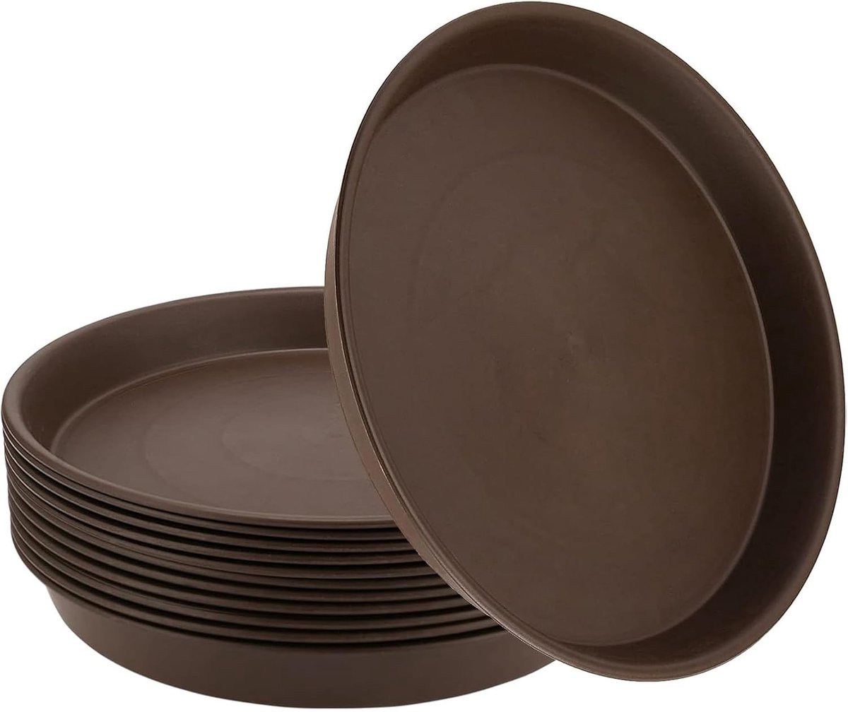 12 stuks 26,7 cm ronde bloempotonderzetters, bruin, kunststof bloempotonderzetters, rond, tuinplanten, schoteltje, plastic, plantenonderzetters voor binnen en buiten