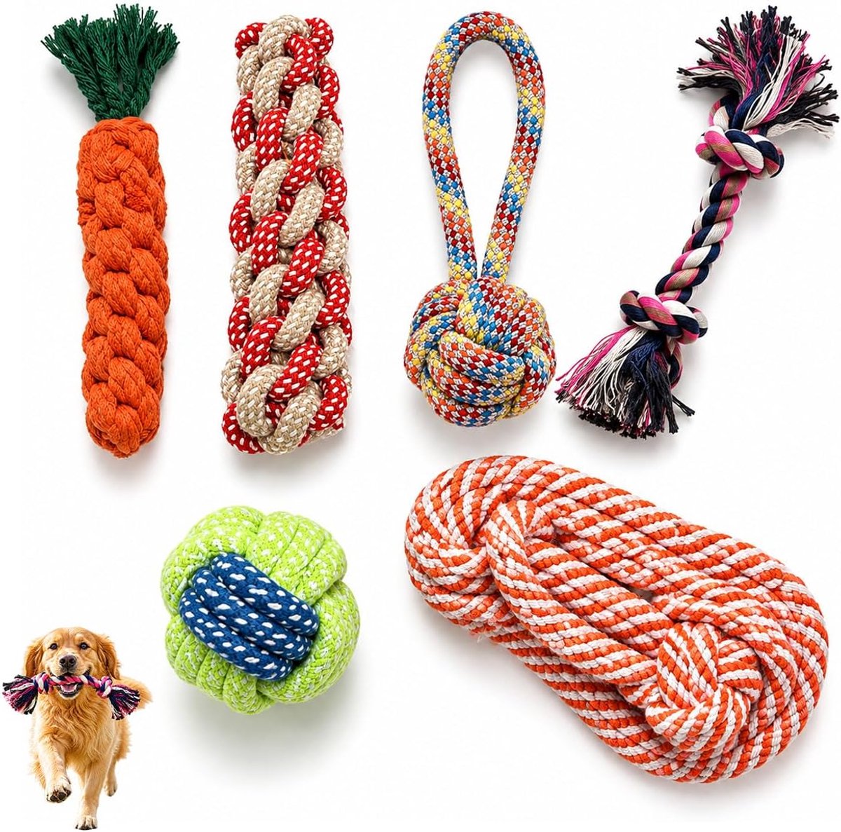 Kauwspeelgoed voor honden, interactieve knoopbal (6)