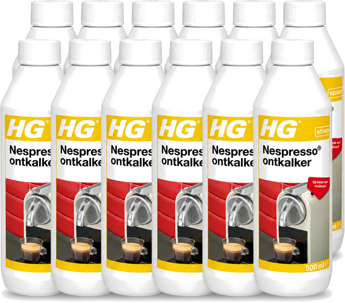 12 x HG - Nespresso Ontkalker - Op Basis Van Melkzuur - 4 tot 5 Reinigingsbeurten - 500 ml - Voordeelverpakking - 12 stuks