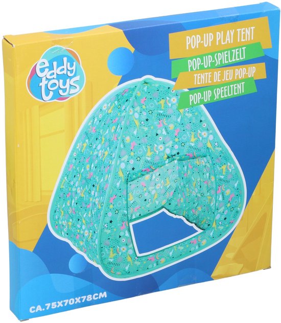 Eddy Toys Pop-up Speeltent - Eenvoudige en Snelle Montage - Geschikt Voor Binnen en Buiten Gebruik - Vrolijk Kleurrijk Design - Gemaakt van Polyester - Afmetingen 95x70x78 cm - Kleur Turquoise — afbeelding 4