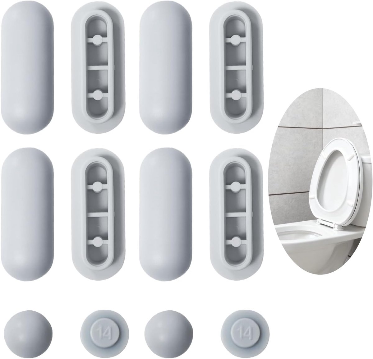 12 stuks WC-bril buffers, schokdempende toiletdeksel pads, buffers voor WC-bril en deksel, geluidsdempers voor houten/kunststof zittingen, zelfklevend, duurzaam