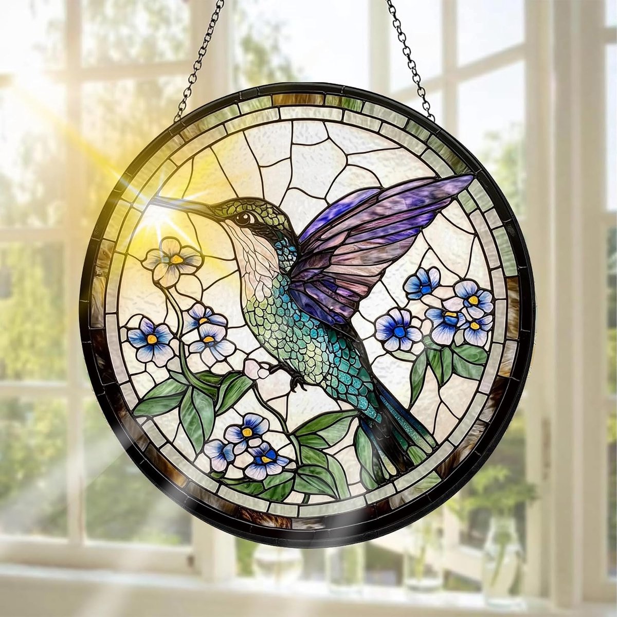 Glas-in-Lood Raamdecoratie, Ideaal Om Het Raam Mee Te Versieren Dieren - Handgemaakte Raamdecoratie Voor Tuin, Raam, Binnen En Buiten, Kerstfeest, 20 X 20 cm