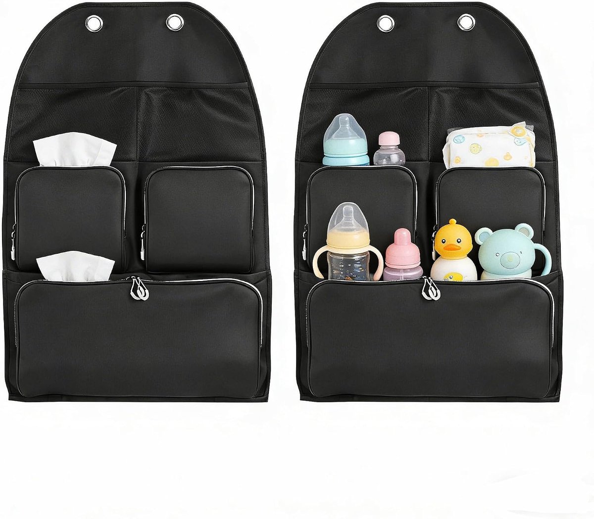 Set van 2 autostoelorganisatoren compatibel met VW T6, voertuiggrugzakorganisator met meerdere zakken voor babyproducten, essentiële reisopslag voor VW T5 T6 T6.1