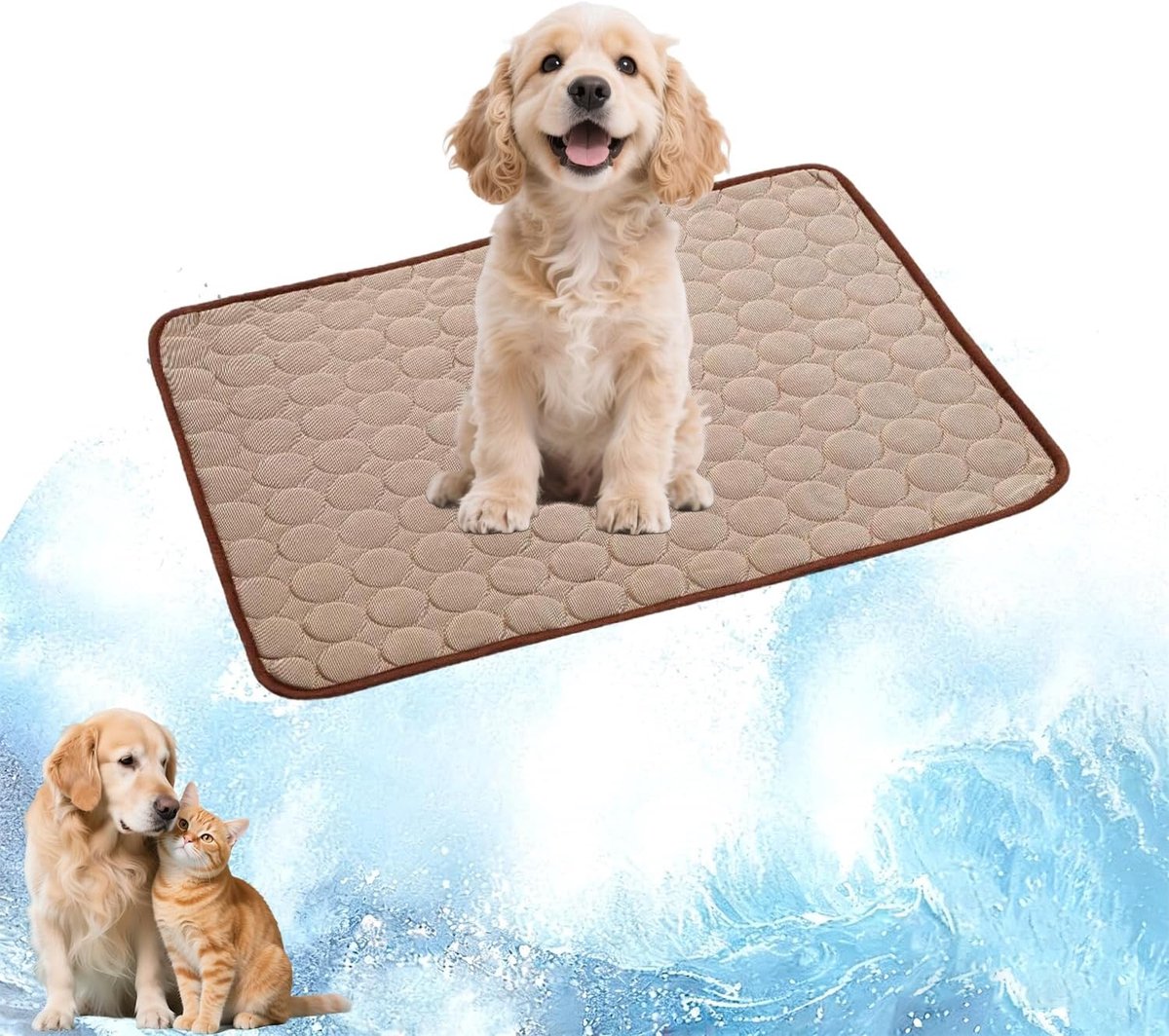 Koelmat voor katten en honden, 50,5 x 40,5 cm, vers tapijt, bruin, S
