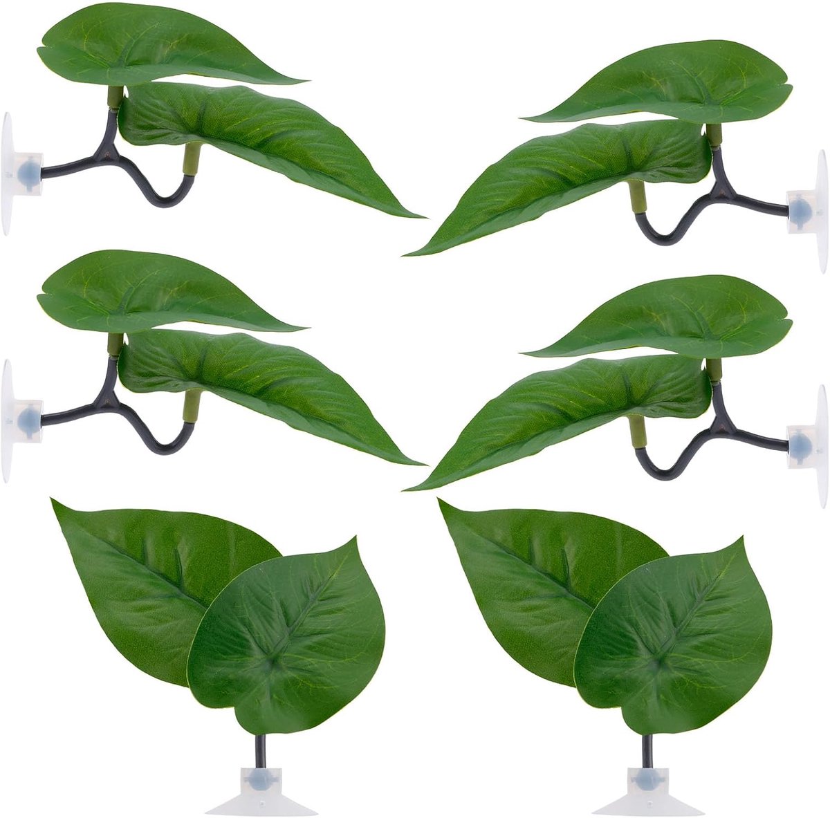 6st Dubbellaagse Decoratieve Aquariumbladeren Betta's, Grote en Kleine Bladeren voor Aquariumdecoratie met Zuignapjes en Takjes Aquariumplanten Geschikt voor Betta's