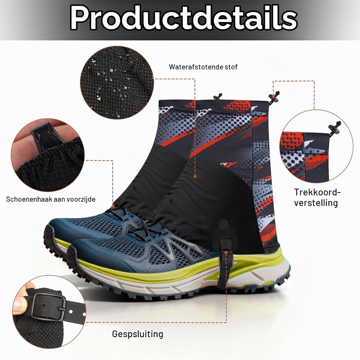 Low Gaiters Unisex waterdichte trailrunning-schoenbeenkappen voor hardlopen, ademende lage slobkousen met antislip en haken, perfect voor wandelen, outdoor, kamperen en klimmen