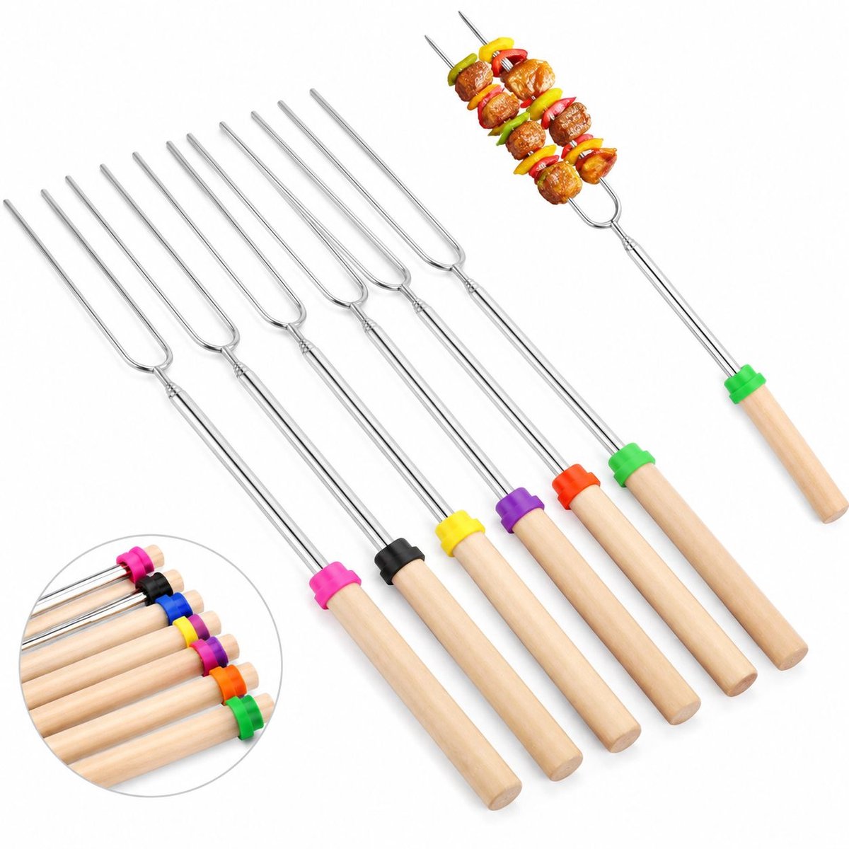 VHV - Barbecue spiesen - 8 stuks - Herbruikbaar - 31 tot 81 cm - Barbecue lange spiezen - Telescopische grillspiesen - Bbq accessoires - in de tuin