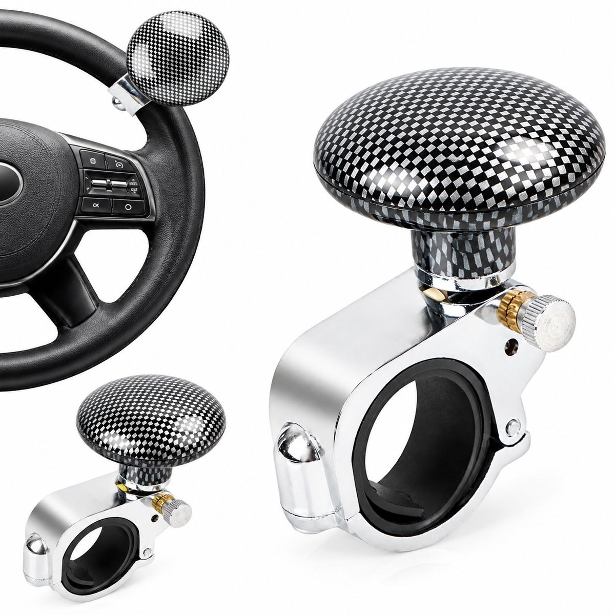 VHV - Stuurknop auto - Universele stuurknop - Carbon look - Ergonomische stuurhulp - Stuurbekrachtiging - Comfortabele grip - in en rond de auto