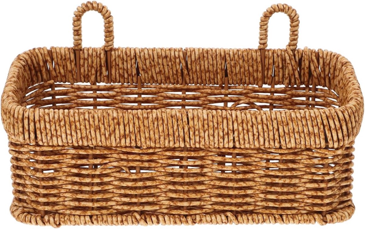 Hangende opslag van kunststof rotan voor de keuken, wandmand voor het opbergen van knoflook, uien en fruit, kleine kakikleurige organizer