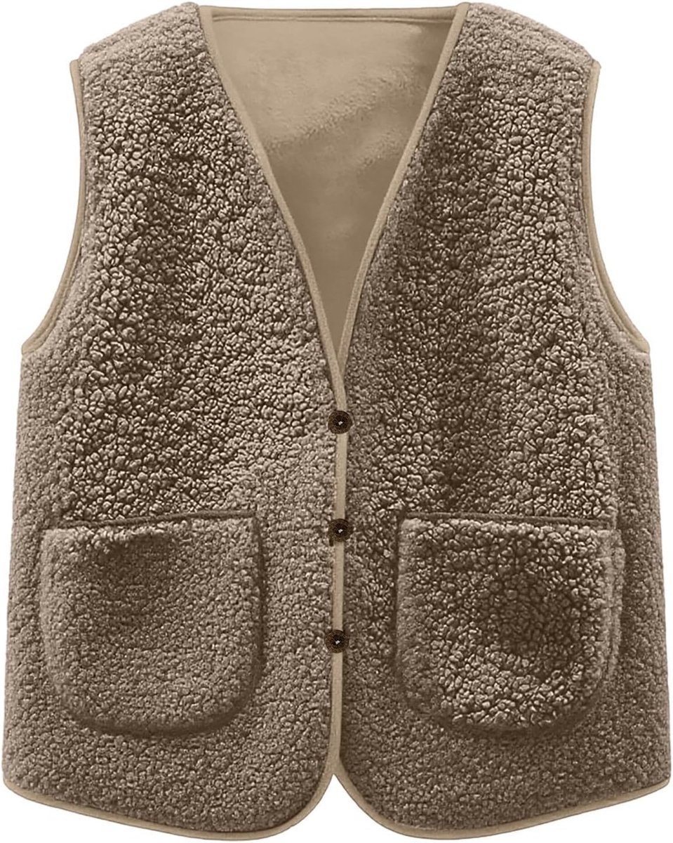 Wintervest voor meisjes met nepkraag, losse pasvorm, warme gevoerde mouwloze jas met zakken voor peuters