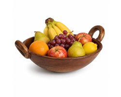 Excellent Houseware Fruitschaal / fruitmand - mango hout - D25 x H10 cm - bruin - Salade serveer schaal - Pure luxe