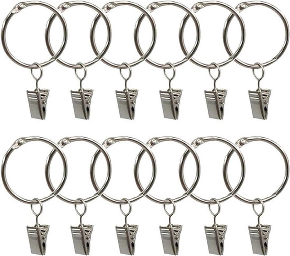 Set van 40 roestvrijstalen gordijnringen met clips - Voorhangringen - Diameter 40 mm - Ophangclip voor douchegordijn en gordijnen
