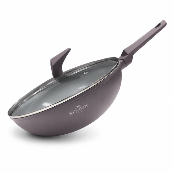Swiss Haus® LW30T Wokpan Inductie met Deksel - Ø 30 cm / 4.5 Liter - PFAS Vrij - Wokpannen Voor Alle Warmtebronnen - Wok Pan Met Sapphire™ Antiaanbaklaag - Paars