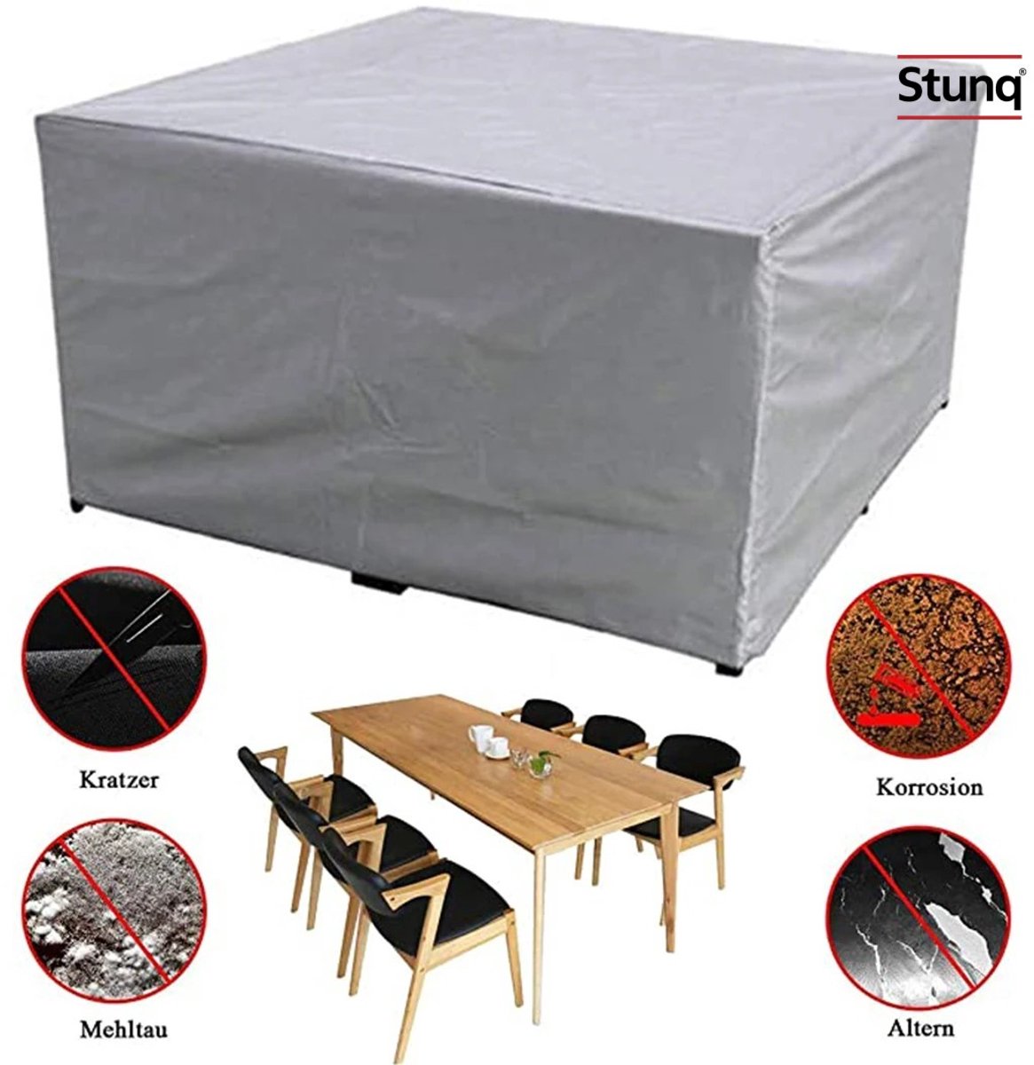 Stunq Waterdichte Tuinmeubelhoes voor Tuintafel en Stoelen Grijs