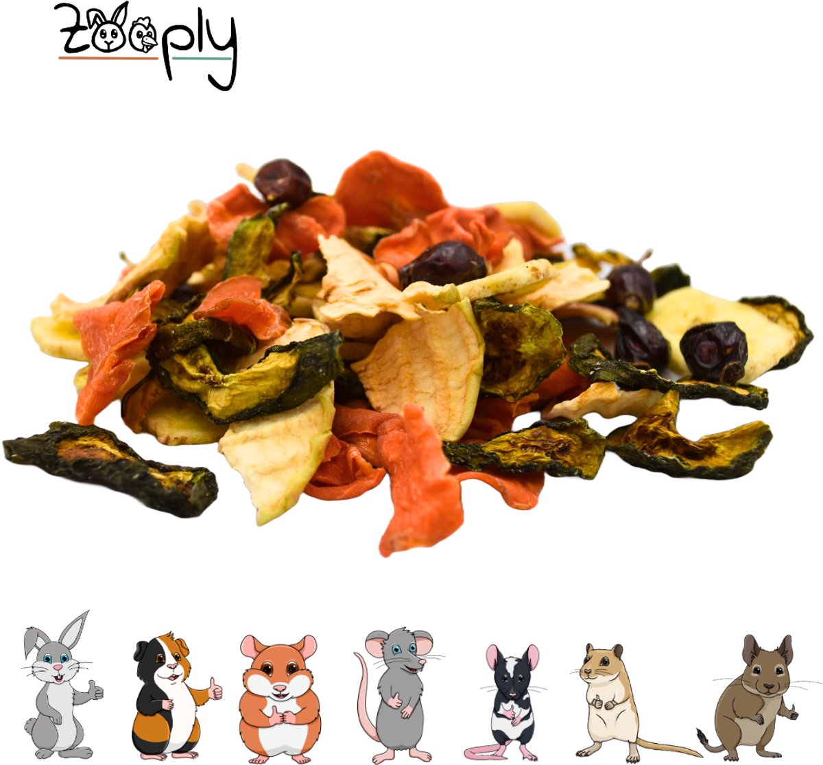 Zooply Groente & Fruit mix - Kruiden & Snacks - 100% natuurlijk - Voor konijnen & cavia's - 300 gram