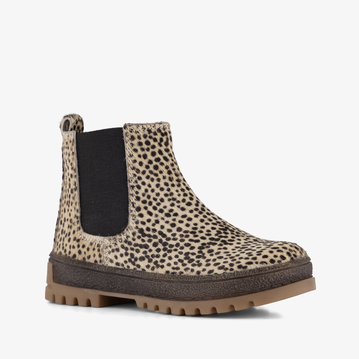 Groot suède meisjes Chelsea boots met panterprint - Bruin - Uitneembare zool - Maat 22