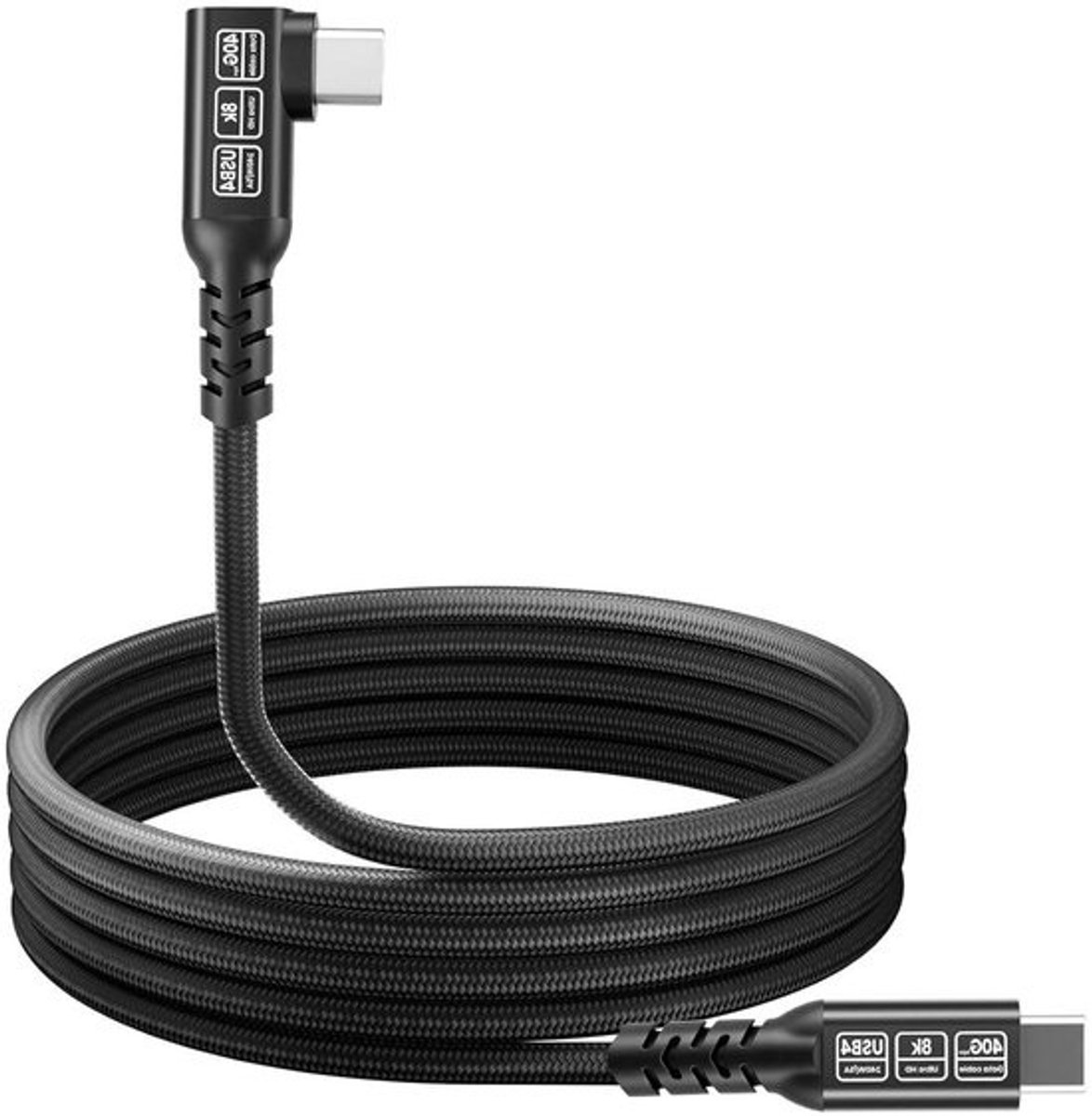 USB4 Hoekkabel - USB-C Kabel - Snel Opladen - 240W Power Delivery - 2 Meter - Zwart