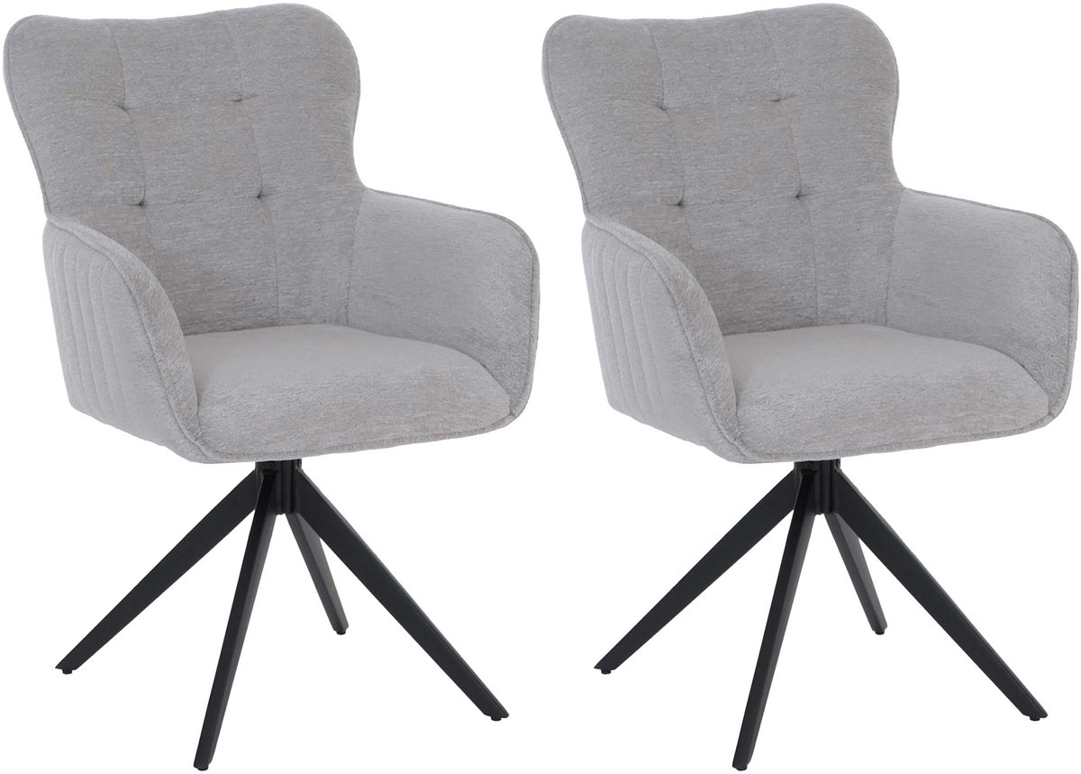 Set van 2 eetkamerstoelen MCW-Q35, stoel met draaibare armleuningen en auto-return-functie, chenille (680 g/m²) en metaal ~ lichtgrijs