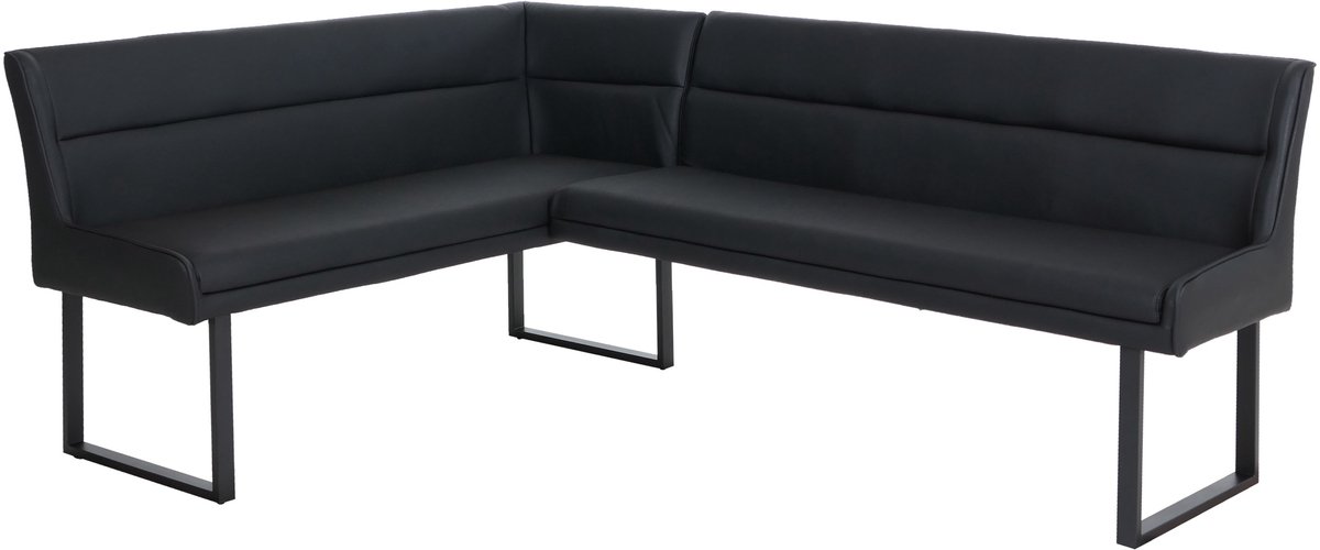 Hoekbank MCW-O81, eetkamerbank, kunstleer en metaal 158 x 209 cm ~ zwart