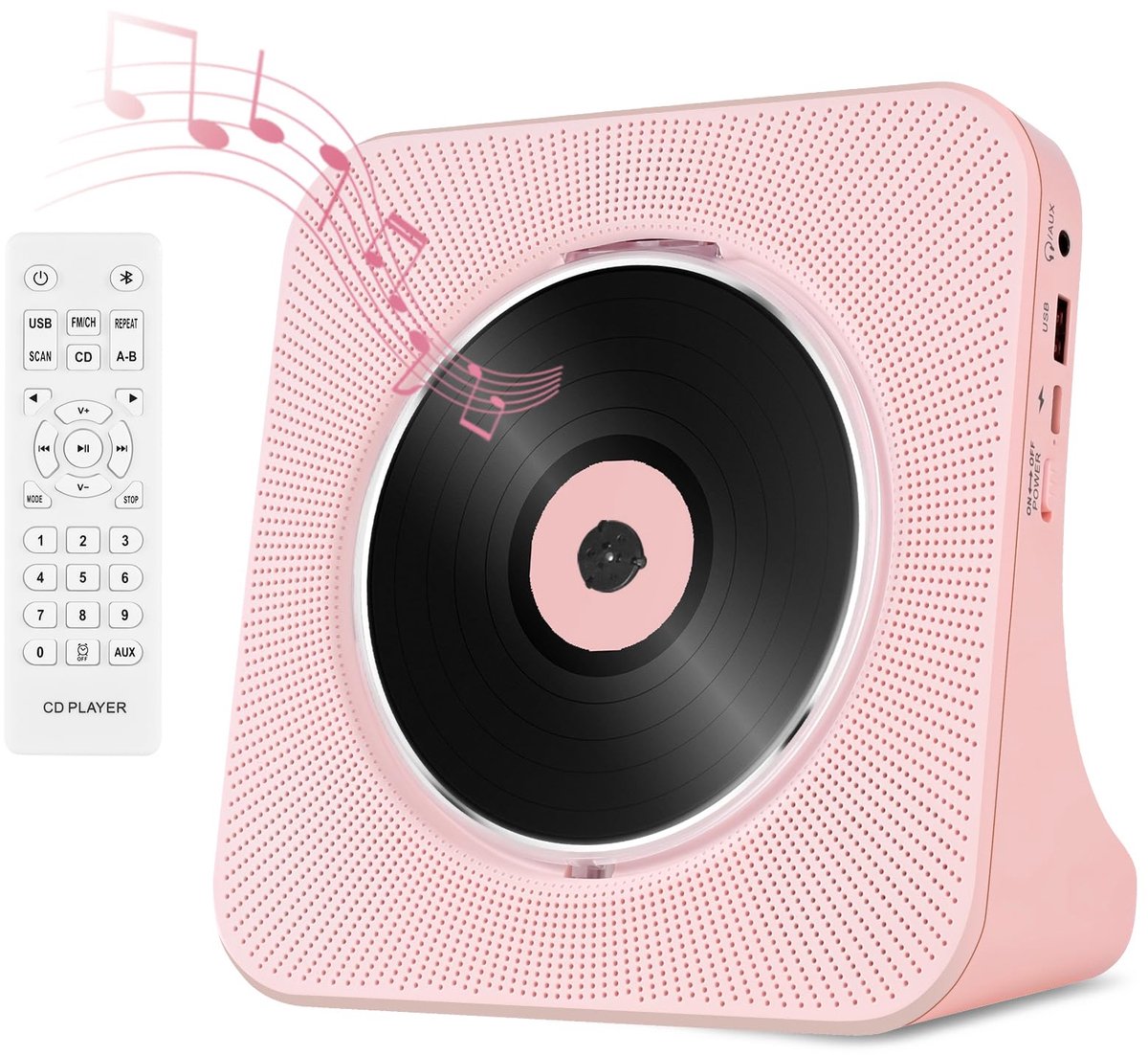 CD Speler Bluetooth met Speakers Draagbare CD speler FM Radio USB AUX Aansluiting Afstandsbediening Roze LED Scherm