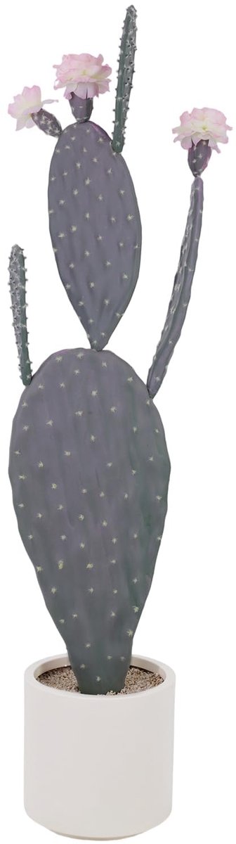 Triumpunpre Kunstcactus met Witte Pot – Grote Bloeiende Cactus 118 cm – Paars-groene Cactus met Roze Bloemen & Vruchten – Binnenplant voor Woonkamer, Hal & Kantoor – Onderhoudsvrij