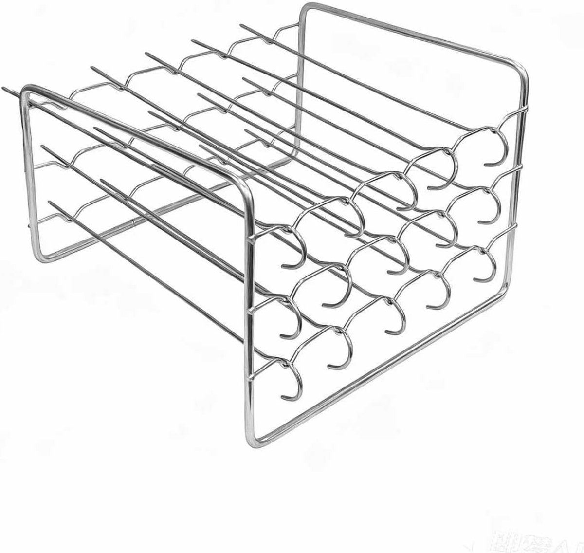 Airfryer Grillrek Met 15 Spiesen - Drielaags Ontwerp - RVS - Ca. 10 x 12,5 x 14,9 cm - Voor Airfryer & Oven - Voor Vlees, Zeevruchten & Groenten