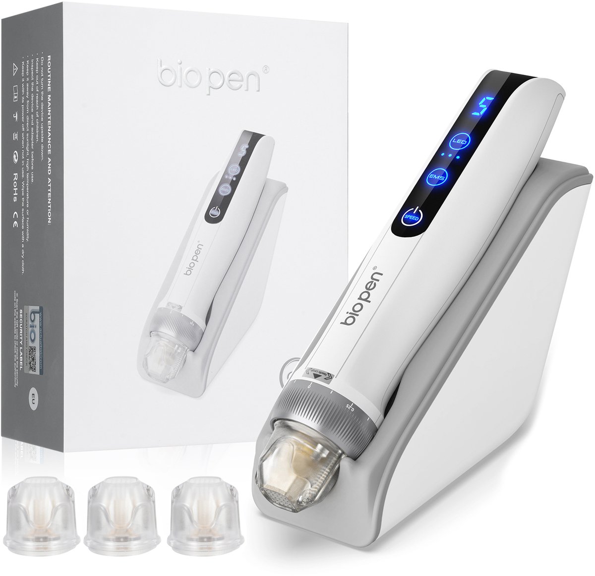 Dermapen Microneedling – 5 Snelheden – 3 Cartridges – EMS en LED – Voor Huidverzorging