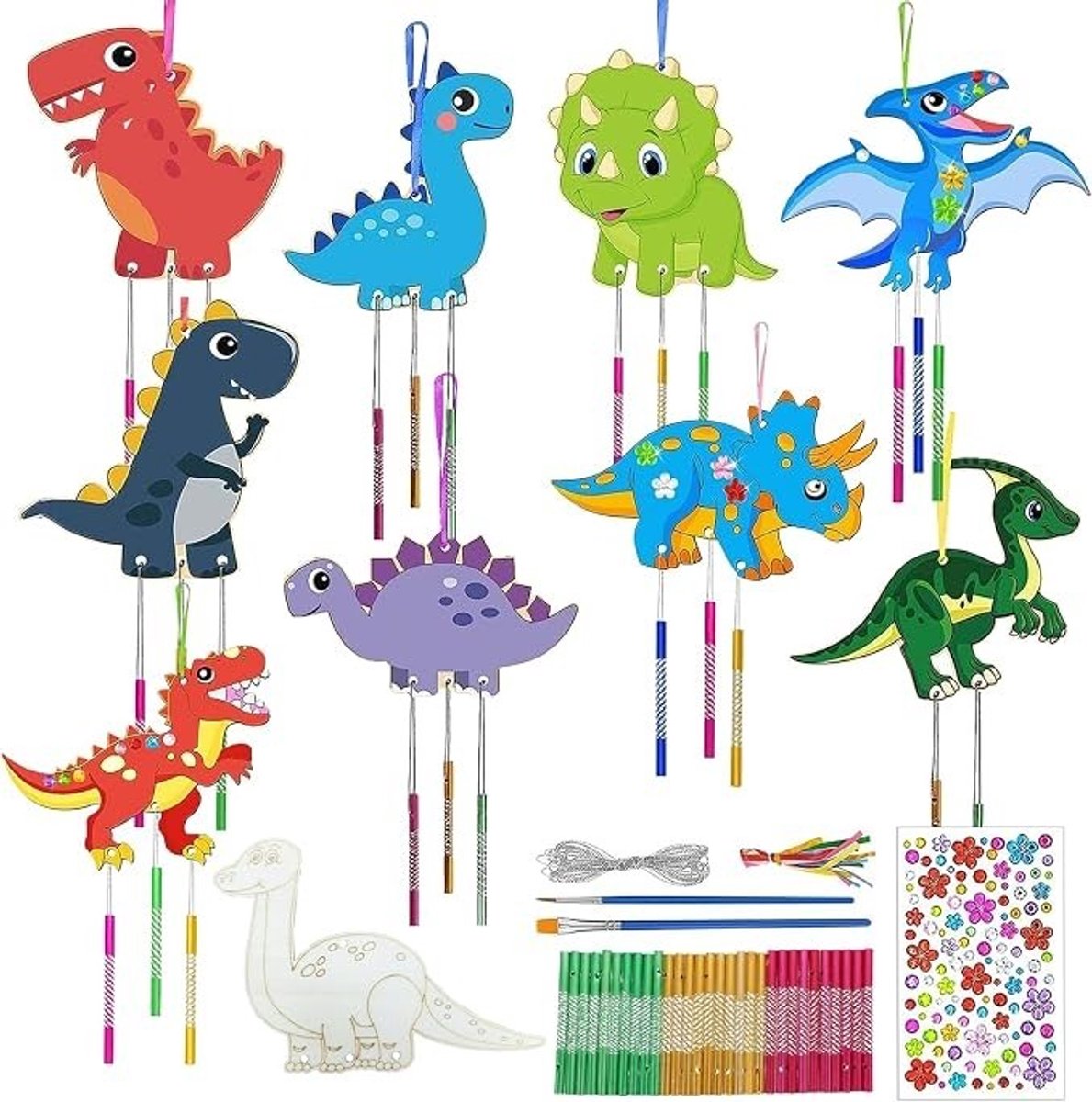 PolkaHome Dinosaurus Windgong Knutselset voor Kinderen - Houten DIY Knutselpakket om te Schilderen