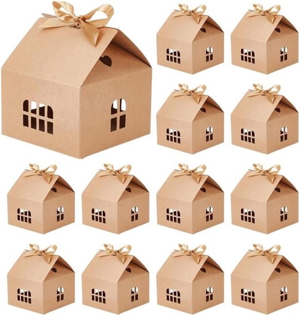 Cadeaudozen Huisvorm - Papieren Doosjes - Feestelijke Decoratie - Uniek Huisontwerp - 12.5 x 12.5 x 13.5 cm - Lichtbruin