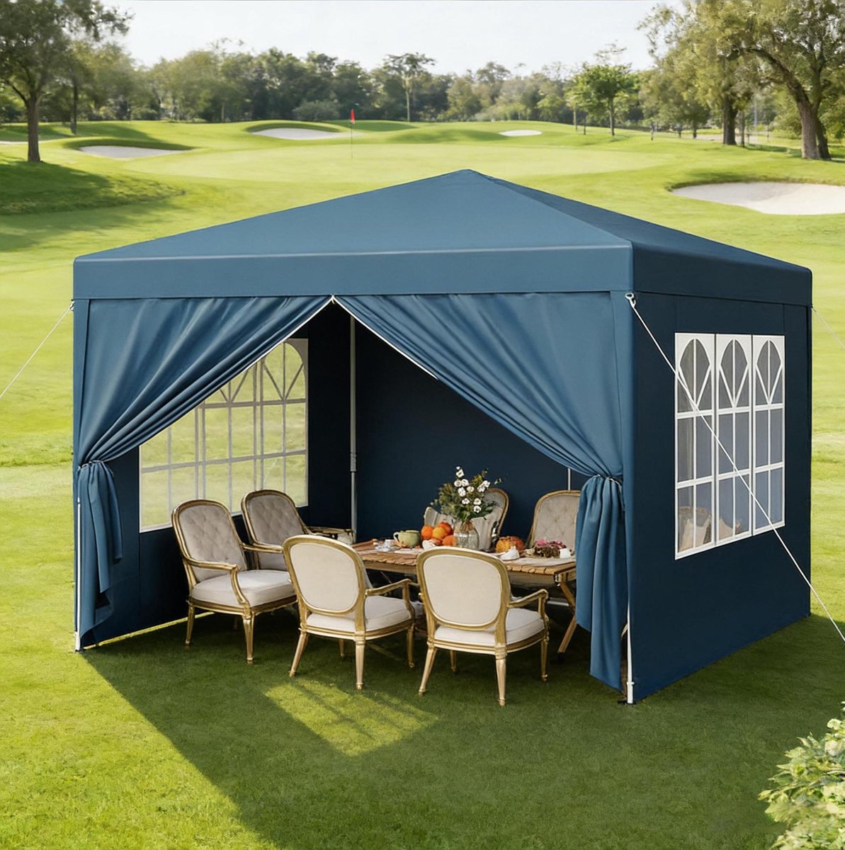 Wishdor Partytent - Opvouwbaar en in hoogte verstelbaar - Paviljoen voor tuin terras camping feesten - IJzer en Oxford stof - Blauw - 300 x 300 x 260 cm