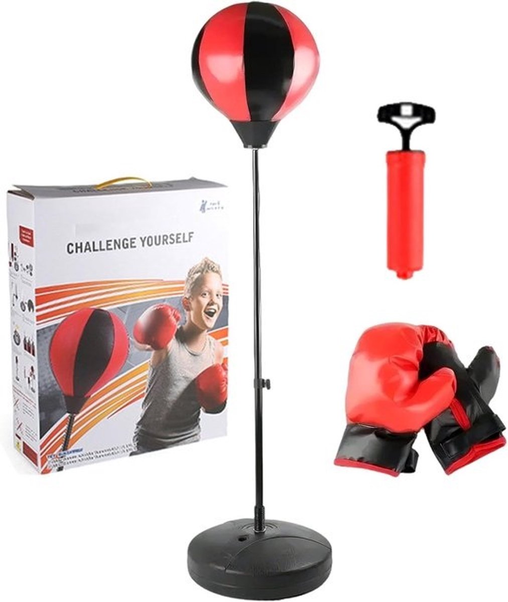 Bokszak Set - Staande Bokszak - Stress Verlichten - In Hoogte Verstelbaar - 39cm Breed - Zwart Rood