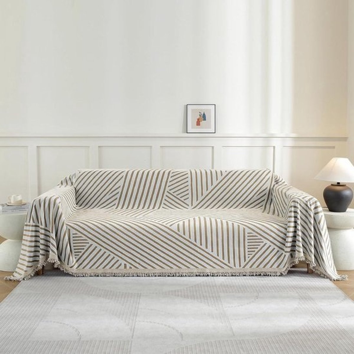Bankdeken 3 Zits - Bankhoes Rekbaar - Meubels Beschermen - Antislip en Krasbestendig - 230-380cm Lengte - Khaki
