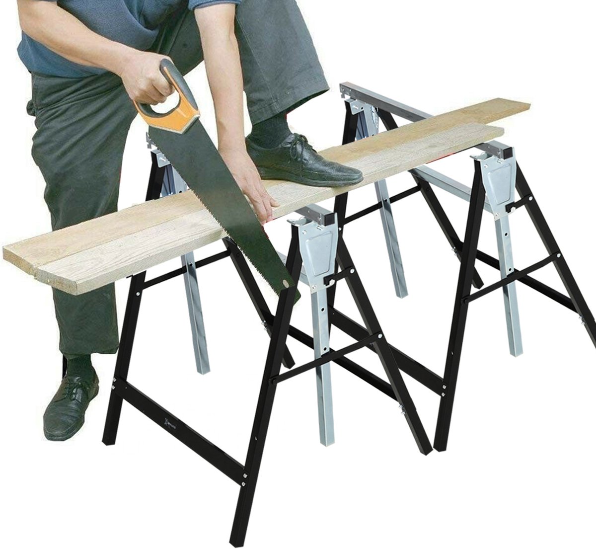 REDOM - Schragen - Hoogte instelbaar - Opvouwbaar - Antislip PP-voeten - Metaal - Zwart - 68 x 56 x 80-130 cm - 200 kg - 2 stuks