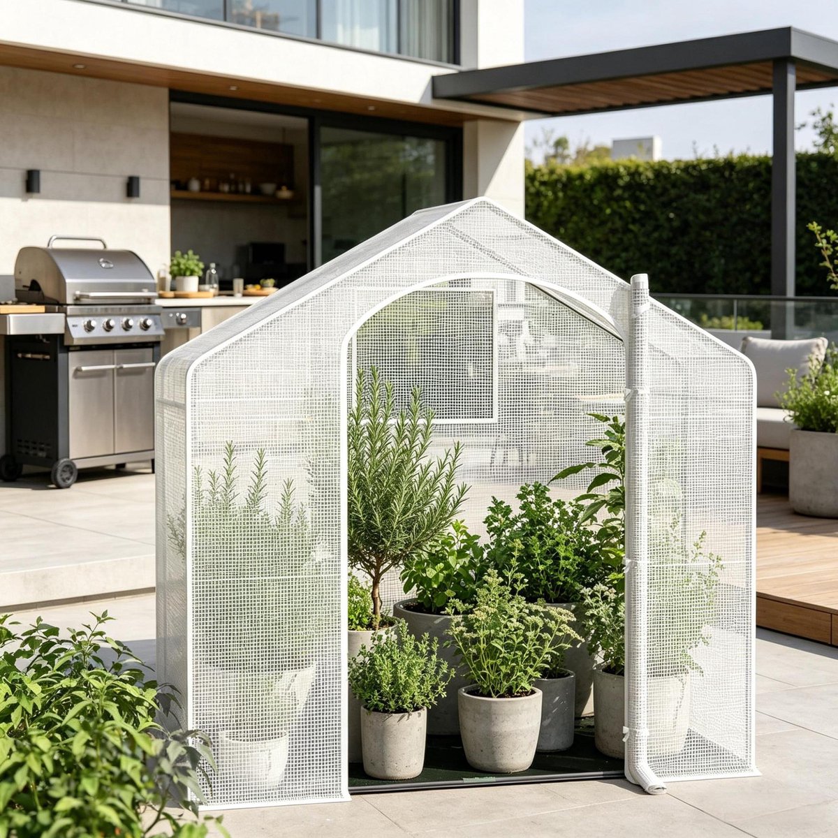 Wishdor Foliekas - Bogen en rol-op deur met rits - Stalen frame en ventilatie - Voor terras balkon tuin en moestuin - Voor jonge planten kruiden en zaailingen - Wit - 200 x 80 x 200 cm