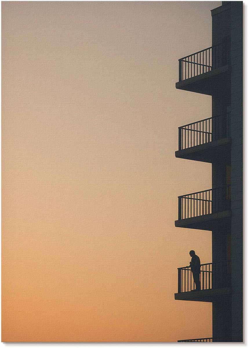 Tulup Polycanvas Poster - Avondbalkon, Fotografie - A4 - Oranje Motief - Rechthoek - Wandkunst - Woonkamer, Slaapkamer, Kantoor - Modern