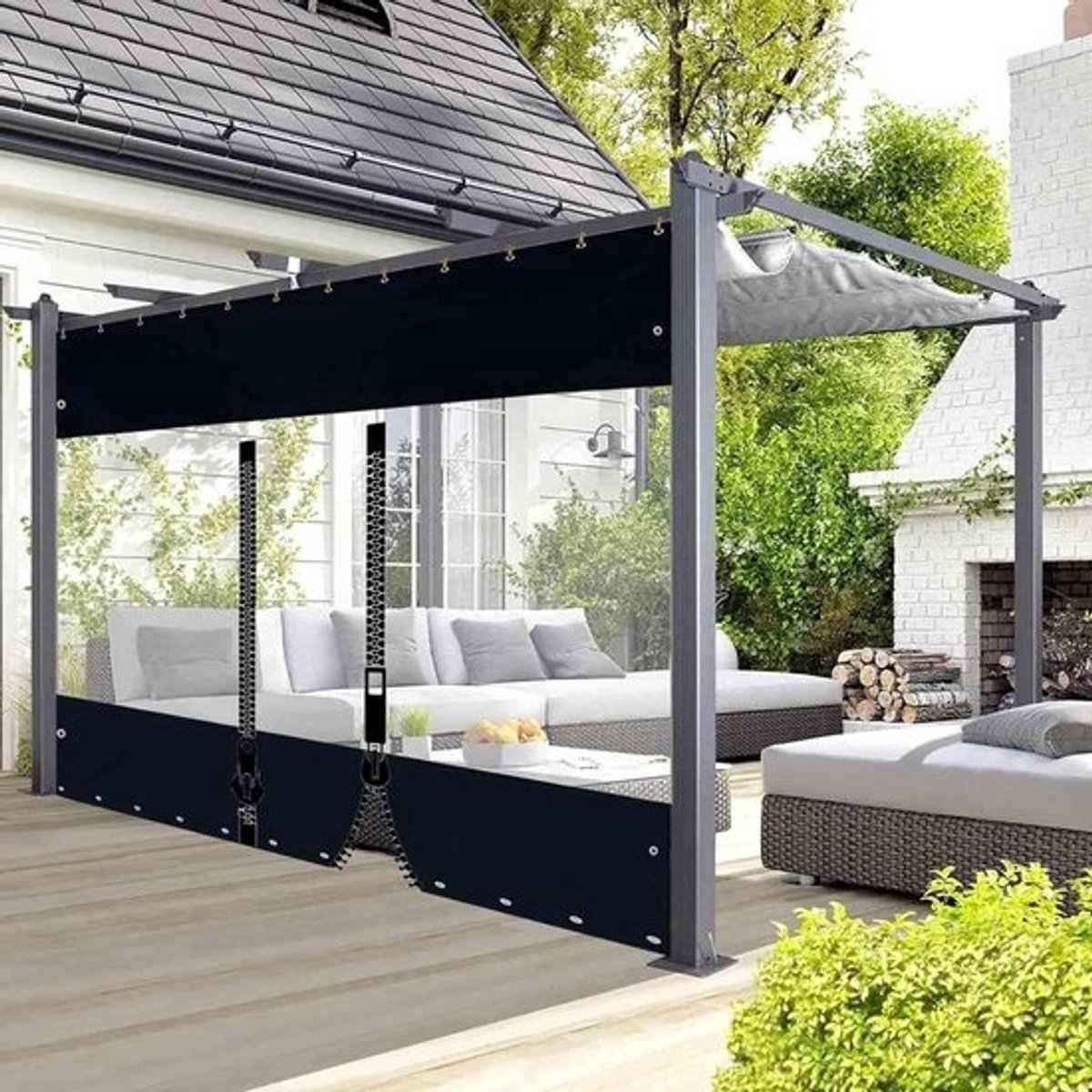 Transparant Buitengordijn - Terras Zeildoek - Buitenruimte Afschermen - 100% Waterdicht - 2.3x2.5m - Zwart Transparant