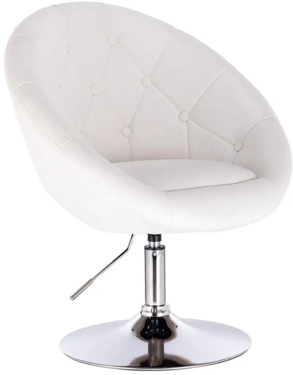 Klarven Barstoel Leer wit - Barstoelen Met Rugleuning - Bar Stool - Met Armleuningen, 360 Graden Draaibaar - Verstelbare Zithoogte 45-57cm - B46xd44cm
