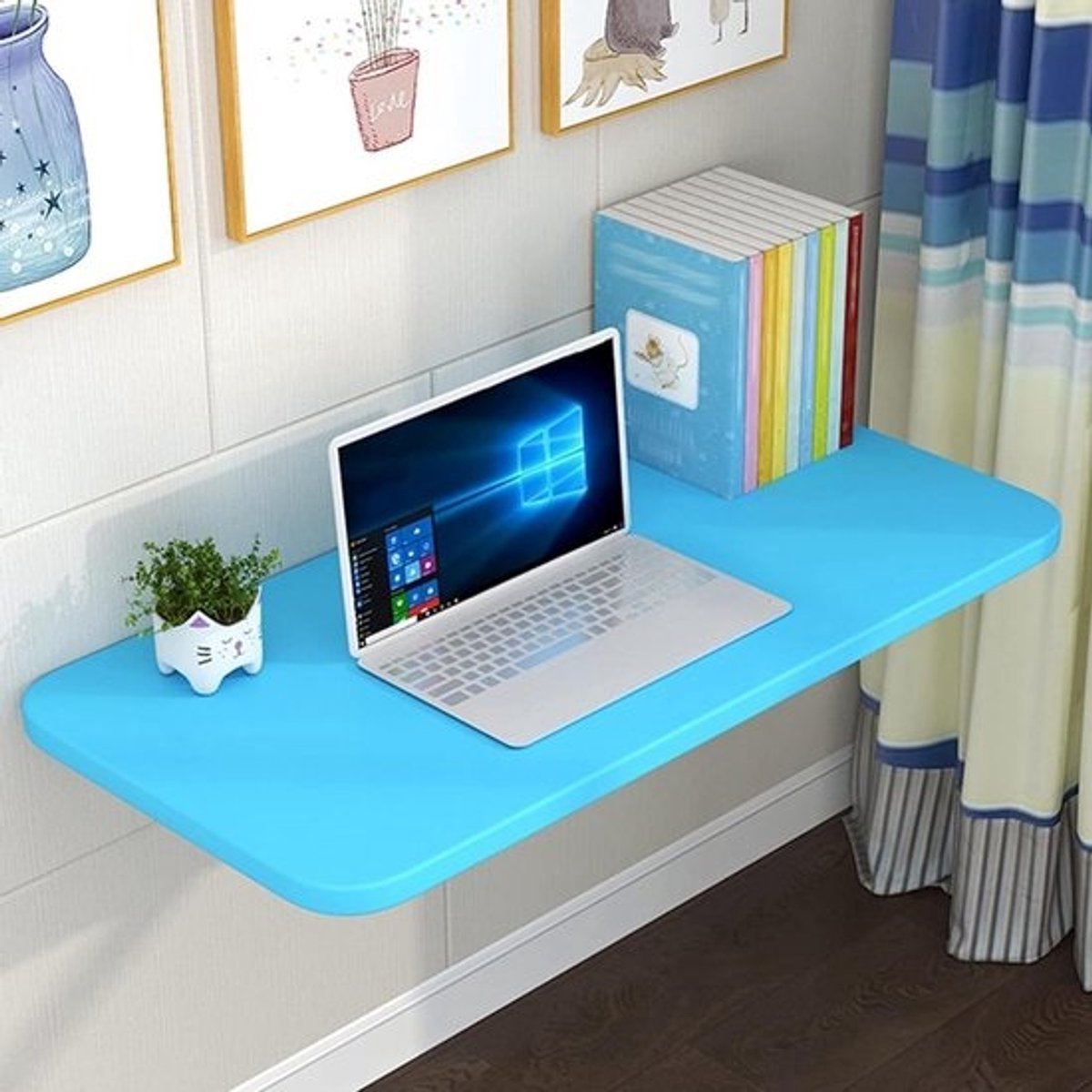 Opklapbare Wandtafel - Klaptafel Bureau - Ruimte Besparen - Stevige Beugel - 120x30cm - Blauw