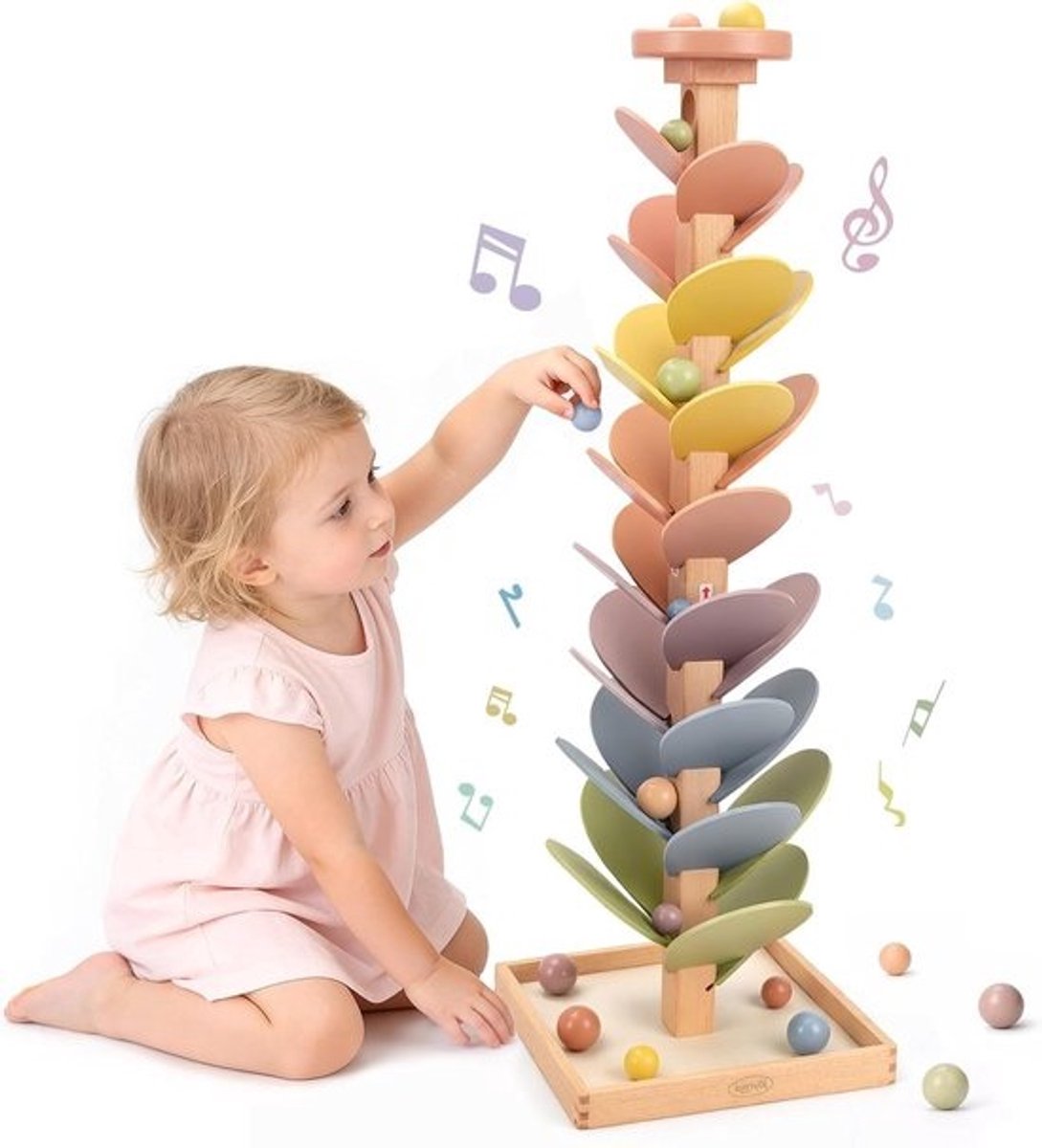 Houten Knikkerbaan - Motoriek Speelgoed - Ontwikkeling Vaardigheden - Montessori Educatief - 36 x 5 x 30 cm - Regenboog